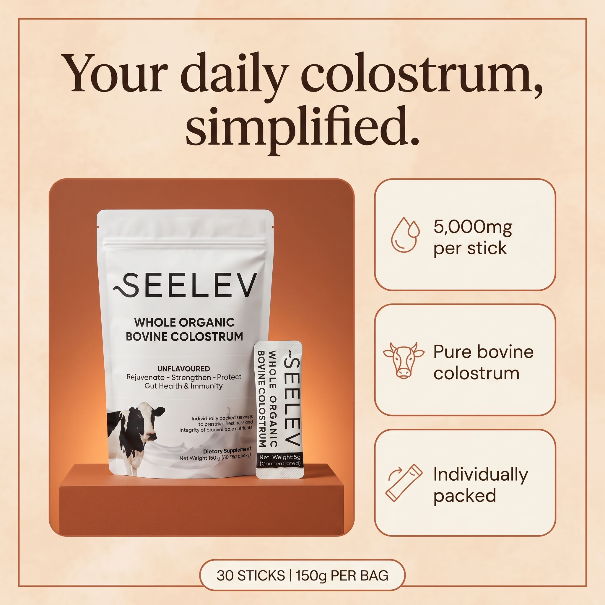 Maximum Potency 5,000mg Colostrum Stick Packs | Seelev™